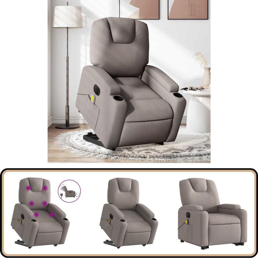 VidaXL Sta-op-massagestoel elektrisch verstelbaar Taupe Elektrische Massagestoel Sta-opstoel Fauteuil Relaxstoelen Massageruimte