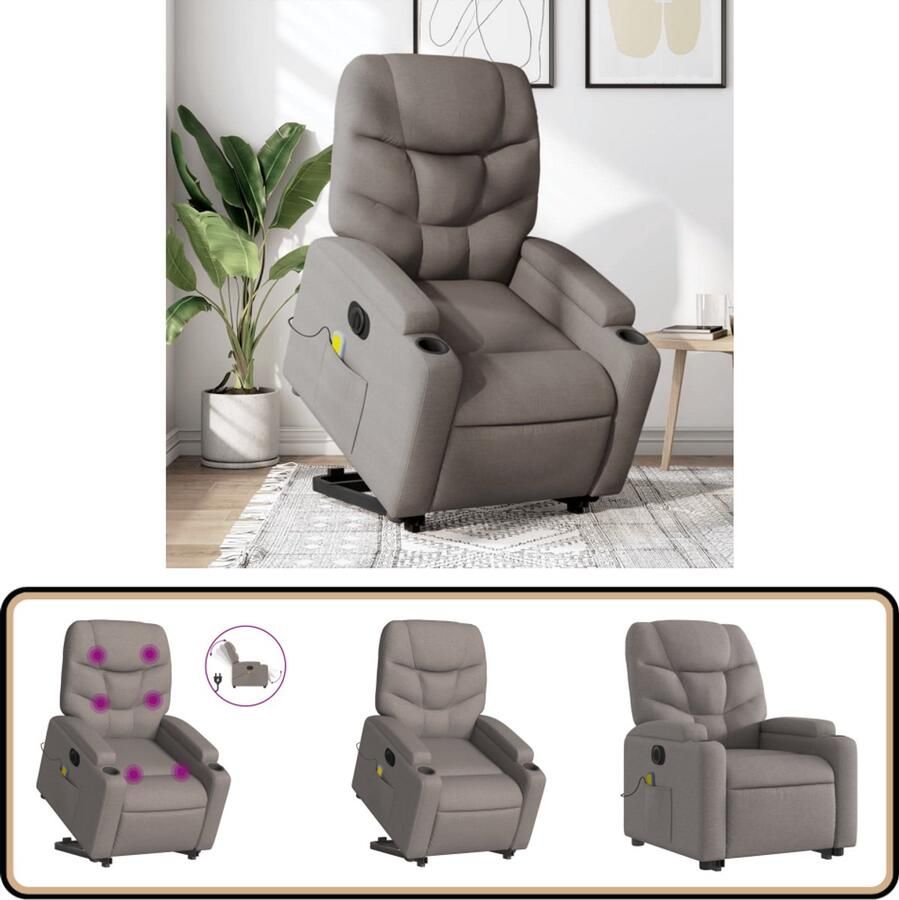 VidaXL Sta-op-massagestoel elektrisch verstelbaar Taupe Elektrische Stoel Massagerstoel Sta Op Stoel Ergonomische Stoel Lounge Stoel