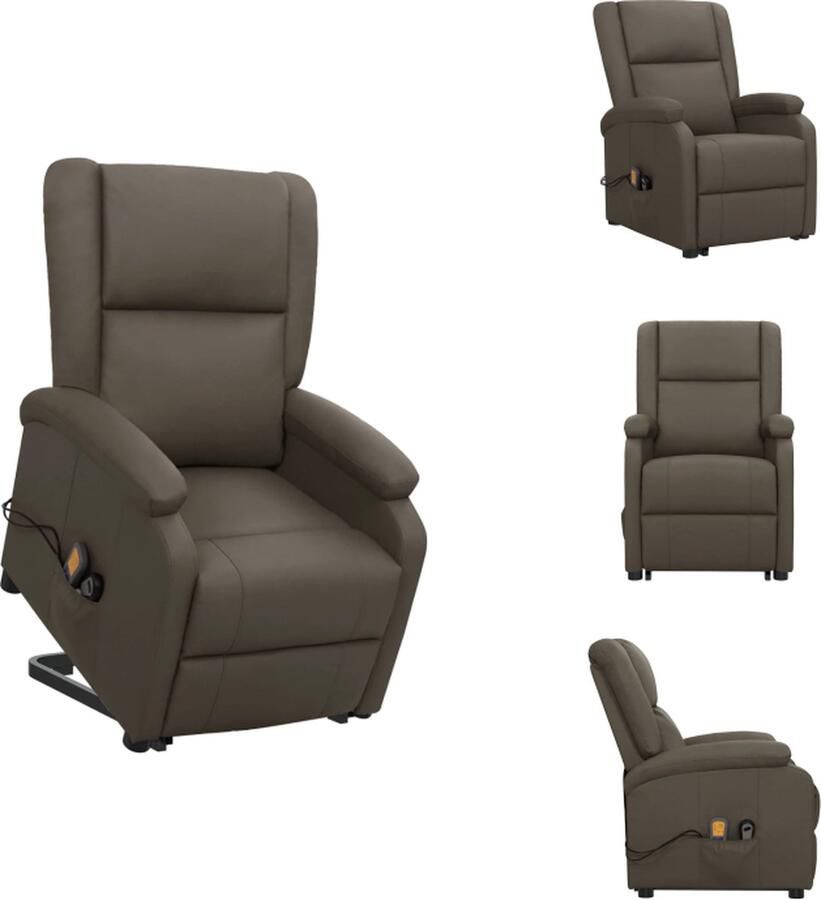 VidaXL Sta-op-massagestoel Grijs Verstelbaar Heffunctie Massagefunctie Comfortabele zitervaring Stevig en stabiel Kunstleer 70x89x103.5 cm Fauteuil