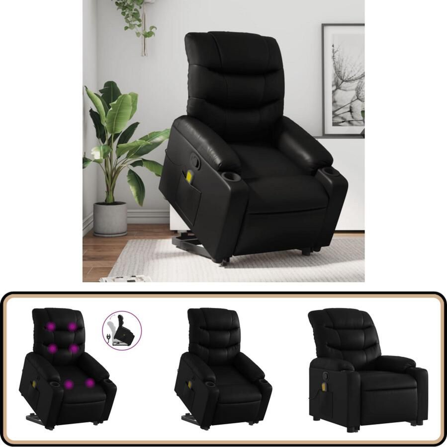 VidaXL Sta-op-massagestoel Kunstleer Verstelbaar Zwart Stoel Massageren Elektrisch Opstaande Stoel Ergonomische Stoel Relaxfauteuil Massage Stoel - Foto 2