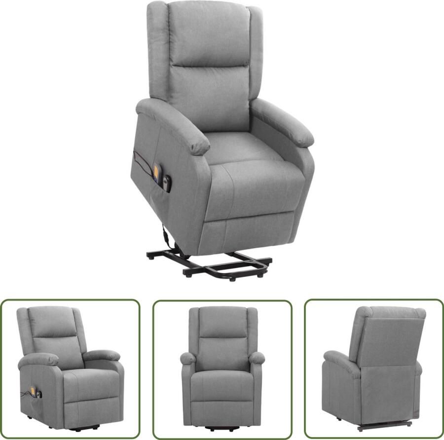 VidaXL Sta-op-massagestoel Lichtgrijs Stof Sta-op Massagestoel Ergonomische Stoel Relaxstoel Leesfauteuil Grijs Meubilair Comfortabele Stoel Elektrisch Bedienbare Stoel