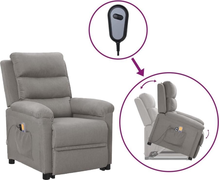 VidaXL Sta-op Massagestoel Lichtgrijs Stof Sta-op Stoel Massagestoel Ergonomische Stoel Relaxstoel Leesfauteuil Grijs Meubilair Comfortstoelen Seniors Stoel