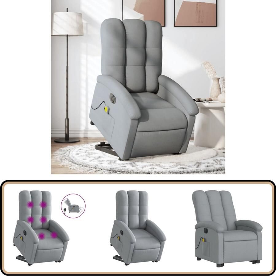 VidaXL Sta-op Massagestoel Lichtgrijs Stof Sta-opstoel Massageruimtelijke Meubels Elektrische Stoelen Fauteuils Loungestoel