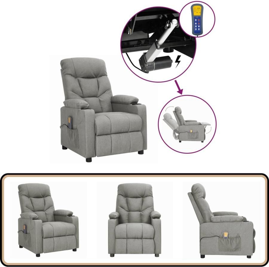 VidaXL Sta-op Massagestoel Lichtgrijs Verstelbaar Masssagestoel Relaxfauteuil Ergonomische Stoel Elektrisch Bedienbaar Sta-op Functie Wellnessstoelen Zittcomfort Home Office Leesfauteuil Voetenbank Grijs Fauteuil