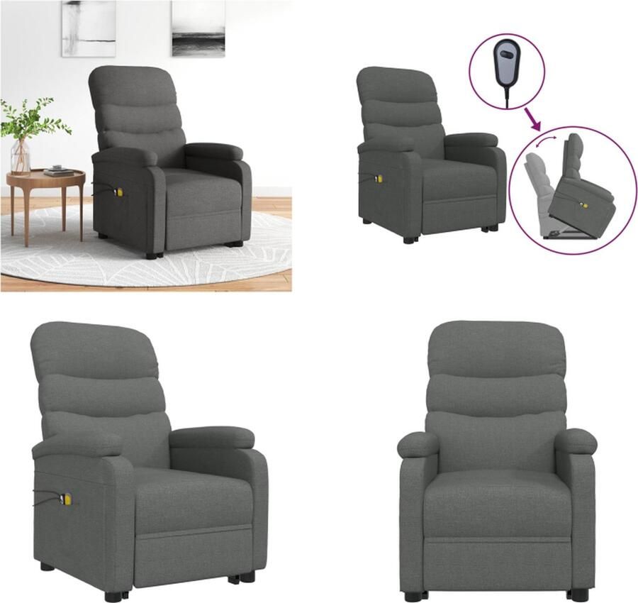 VidaXL Sta-op-massagestoel stof donkergrijs Sta-opstoel Sta-opstoelen Staopstoel Sta Op Stoel