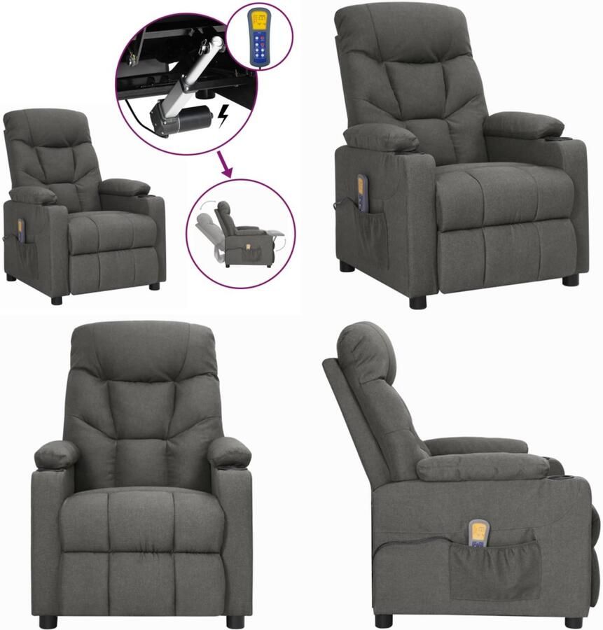 VidaXL Sta-op-massagestoel stof donkergrijs Sta-opstoel Sta-opstoelen Staopstoel Sta Op Stoel