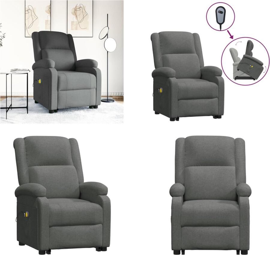 VidaXL Sta-op-massagestoel stof donkergrijs Sta-opstoel Sta-opstoelen Staopstoel Sta Op Stoel