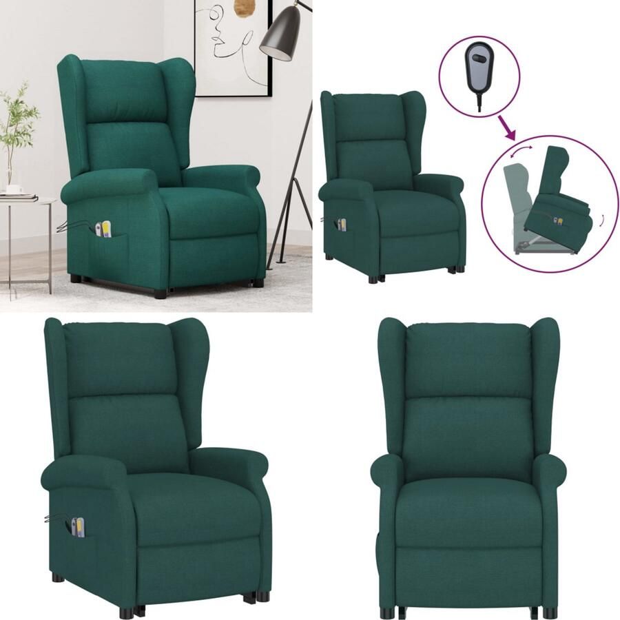 VidaXL Sta-op-massagestoel stof donkergroen Sta-opstoel Sta-opstoelen Staopstoel Sta Op Stoel