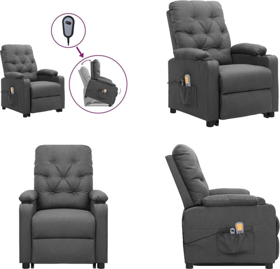 VidaXL Sta-op-massagestoel stof lichtgrijs Sta-opstoel Sta-opstoelen Staopstoel Sta Op Stoel - Foto 2