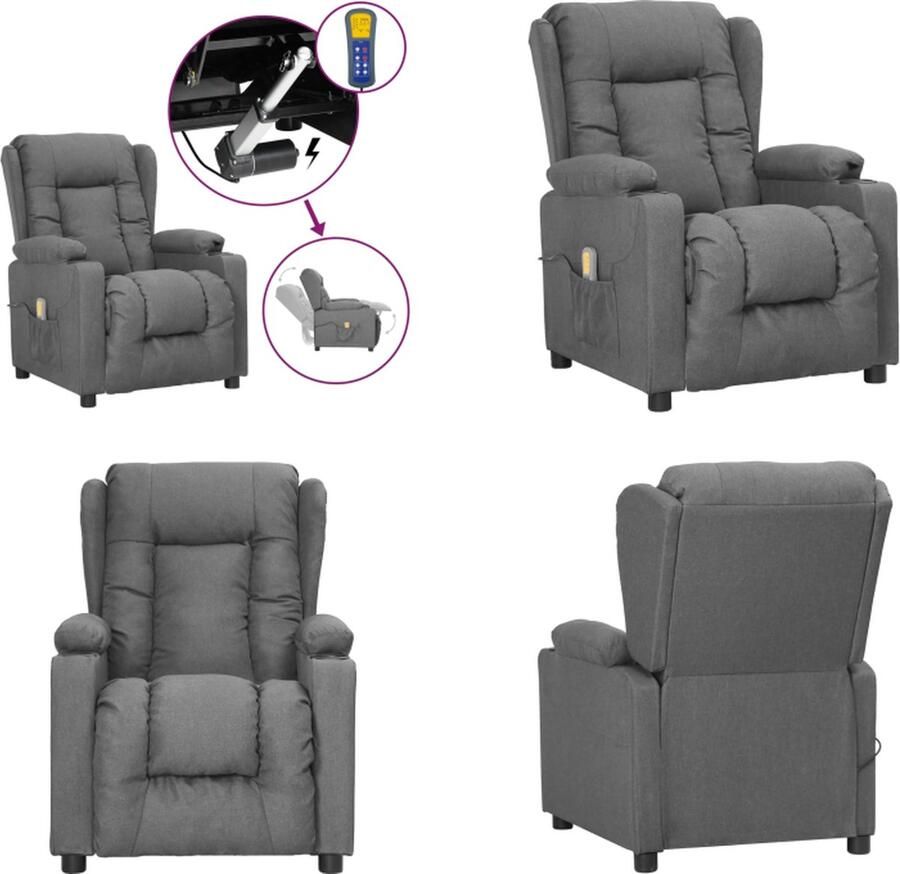 VidaXL Sta-op-massagestoel stof lichtgrijs Sta-opstoel Sta-opstoelen Staopstoel Sta Op Stoel - Foto 2