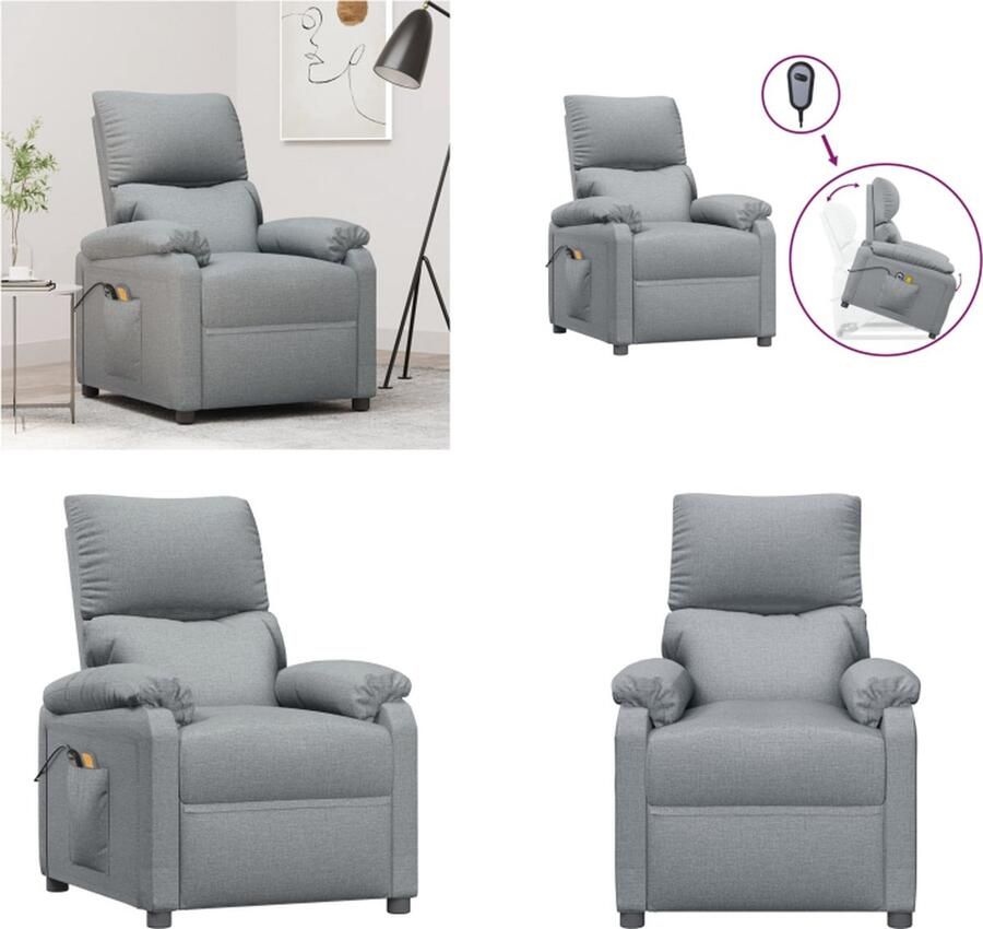 VidaXL Sta-op-massagestoel stof lichtgrijs Sta-opstoel Sta-opstoelen Staopstoel Sta Op Stoel