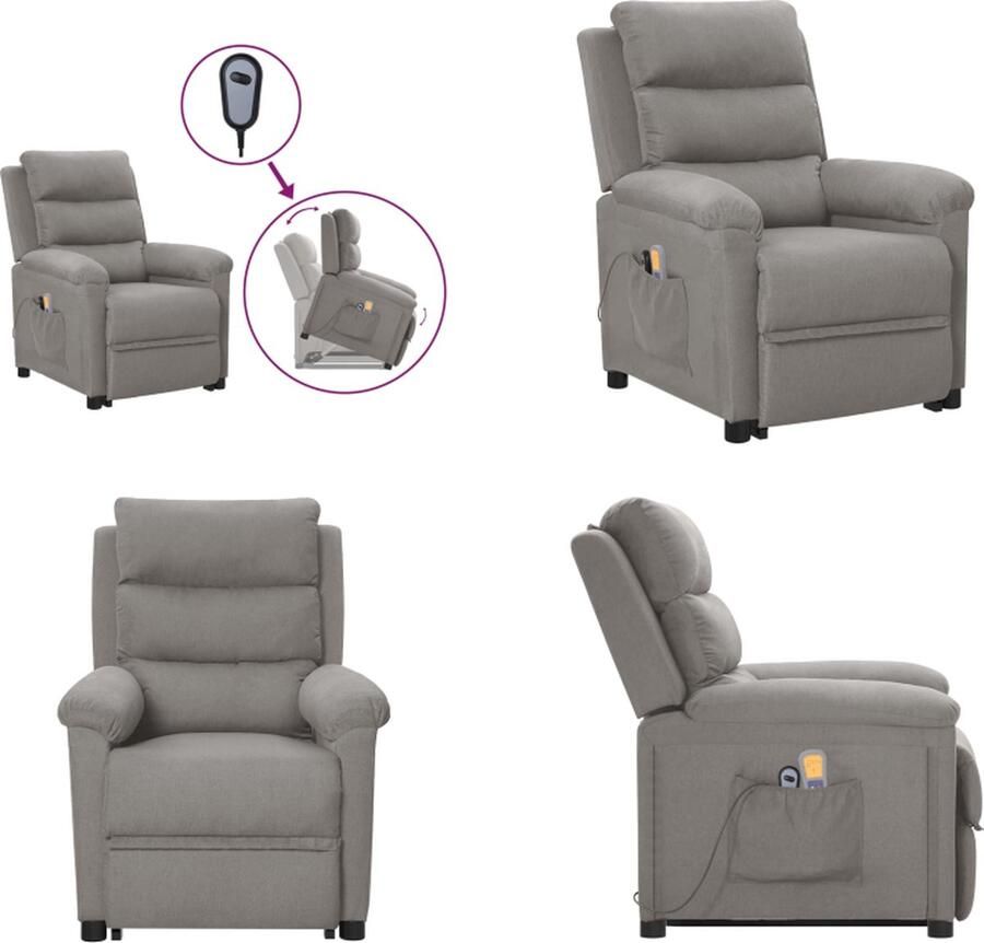 VidaXL Sta-op-massagestoel stof lichtgrijs Sta-opstoel Sta-opstoelen Staopstoel Sta Op Stoel