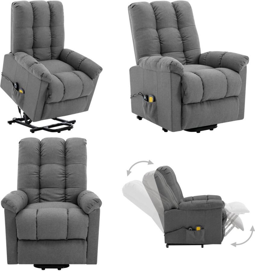 VidaXL Sta-op-massagestoel stof lichtgrijs Sta-opstoel Sta-opstoelen Staopstoel Sta Op Stoel