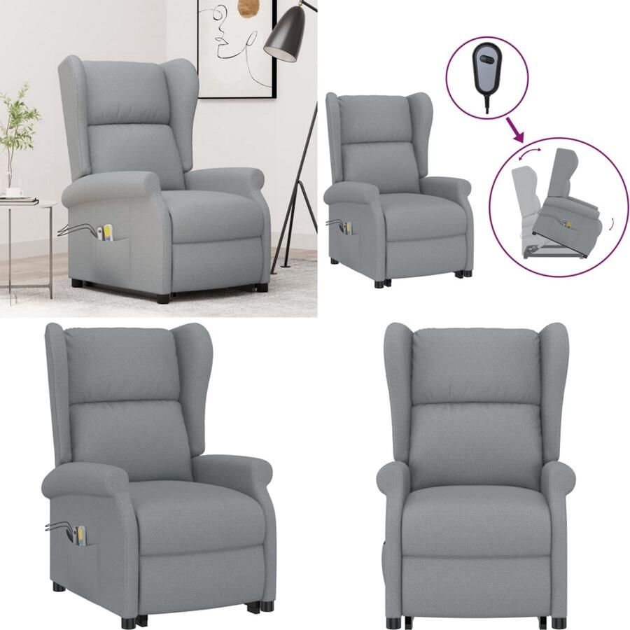 VidaXL Sta-op-massagestoel stof lichtgrijs Sta-opstoel Sta-opstoelen Staopstoel Sta Op Stoel