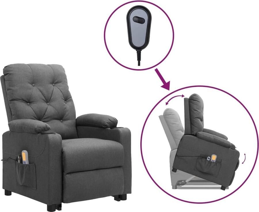 VidaXL Sta-op-massagestoel stof lichtgrijs Sta-opstoel Sta-opstoelen Staopstoel Sta Op Stoel