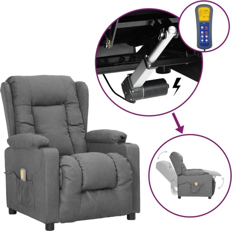 VidaXL Sta-op-massagestoel stof lichtgrijs Sta-opstoel Sta-opstoelen Staopstoel Sta Op Stoel