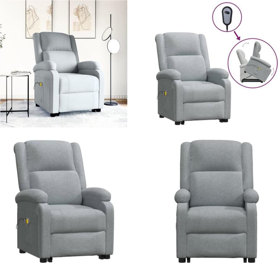 VidaXL Sta-op-massagestoel stof lichtgrijs Sta-opstoel Sta-opstoelen Staopstoel Sta Op Stoel