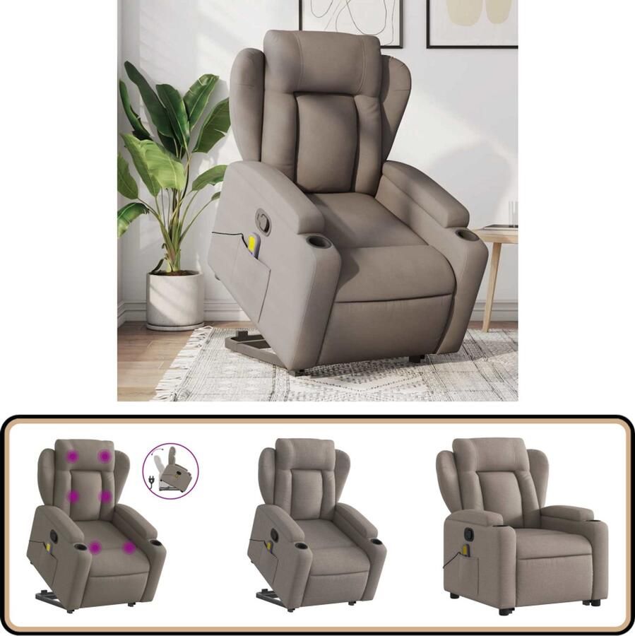VidaXL Sta-op-massagestoel taupe Verstelbaar & Comfortabel Verstelbare Stoel Massagerstoel Ergonomische Stoel Sta Op Stoel Fauteuils