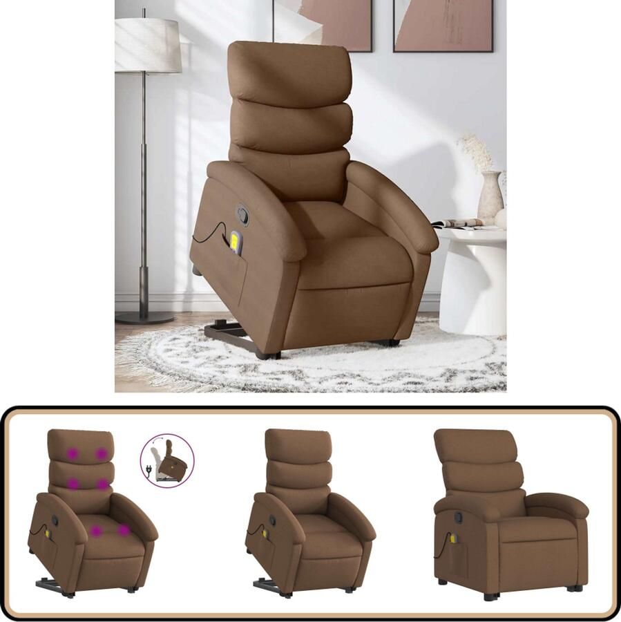 VidaXL Sta-op-massagestoel Verstelbaar Bruin Stoel Massageren Fauteuil Elektrisch Ergonomische Stoel Relaxstoel Zittencomfort