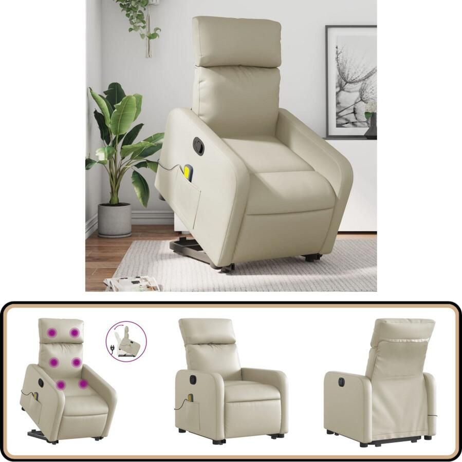 VidaXL Sta-op-massagestoel Verstelbaar crèmekleurig Sta-op Massagestoel Massagerstoel Verstelbare Stoel Elektrisch Verstelbaar Comfortstoeltje