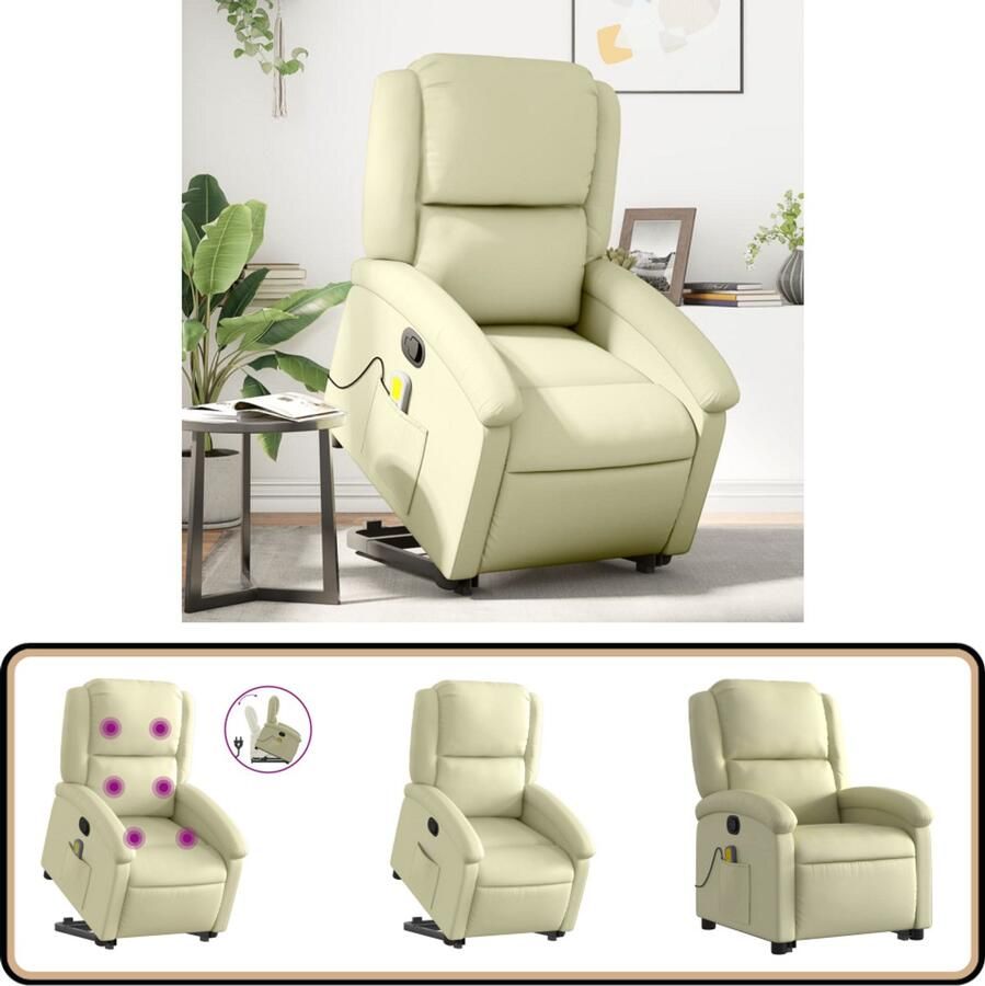 VidaXL Sta-op-massagestoel Verstelbaar Crèmekleurig Sta-op-massagestoel Sta-op-massagestoelen Sta-op-stoel