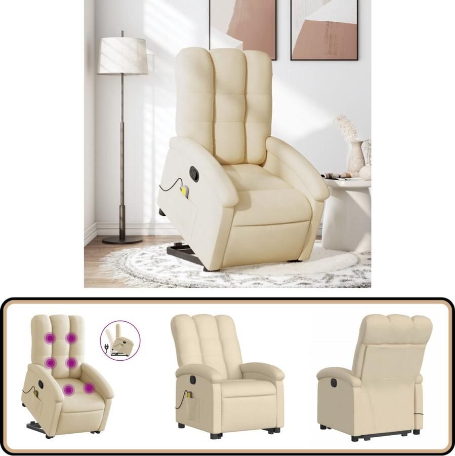 VidaXL Sta-op-massagestoel Verstelbaar Crèmekleurig Stoel Massageren Elektrisch Bedieningsapparaat Ergonomische Stoel Relaxfauteuil Zitten Opstaan