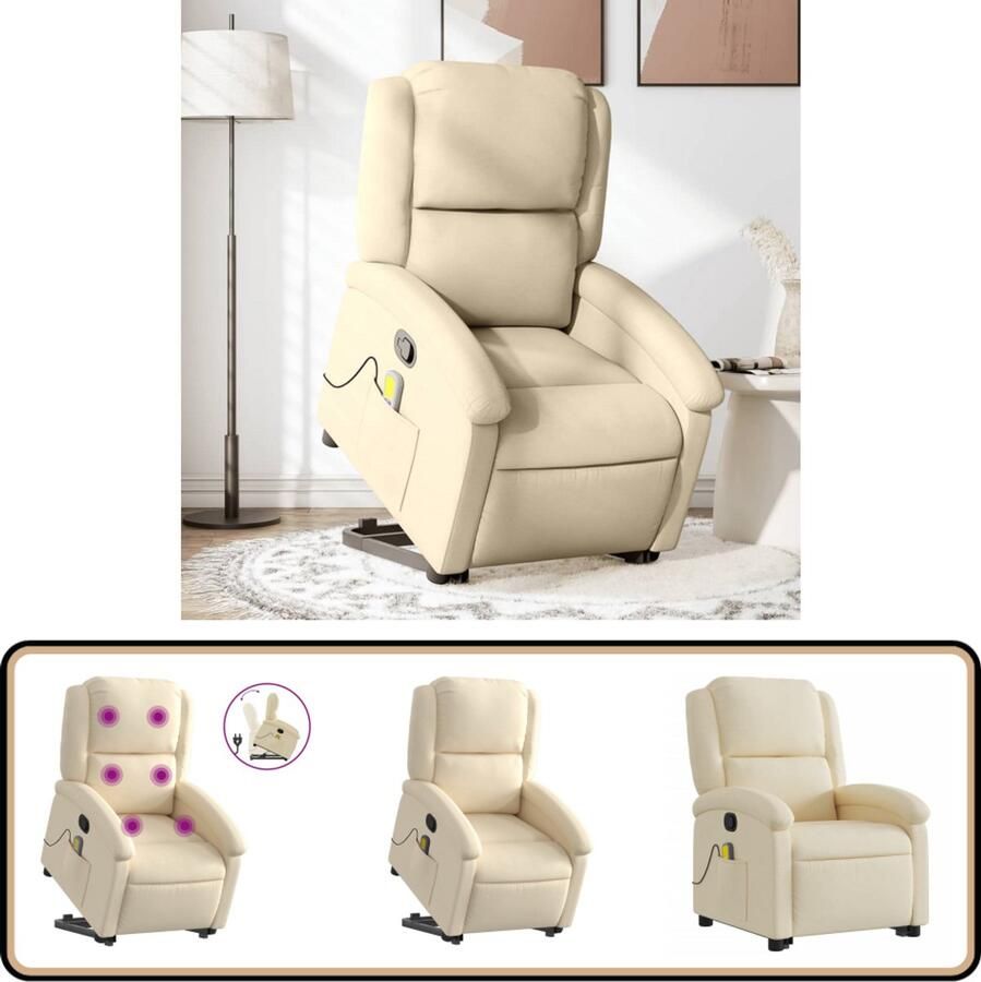 VidaXL Sta-op Massagestoel Verstelbaar crèmekleurig Stoel Massageren Elektrisch Opstaande Stoel Ergonomische Stoel Relaxfauteuil Lounge Stoel