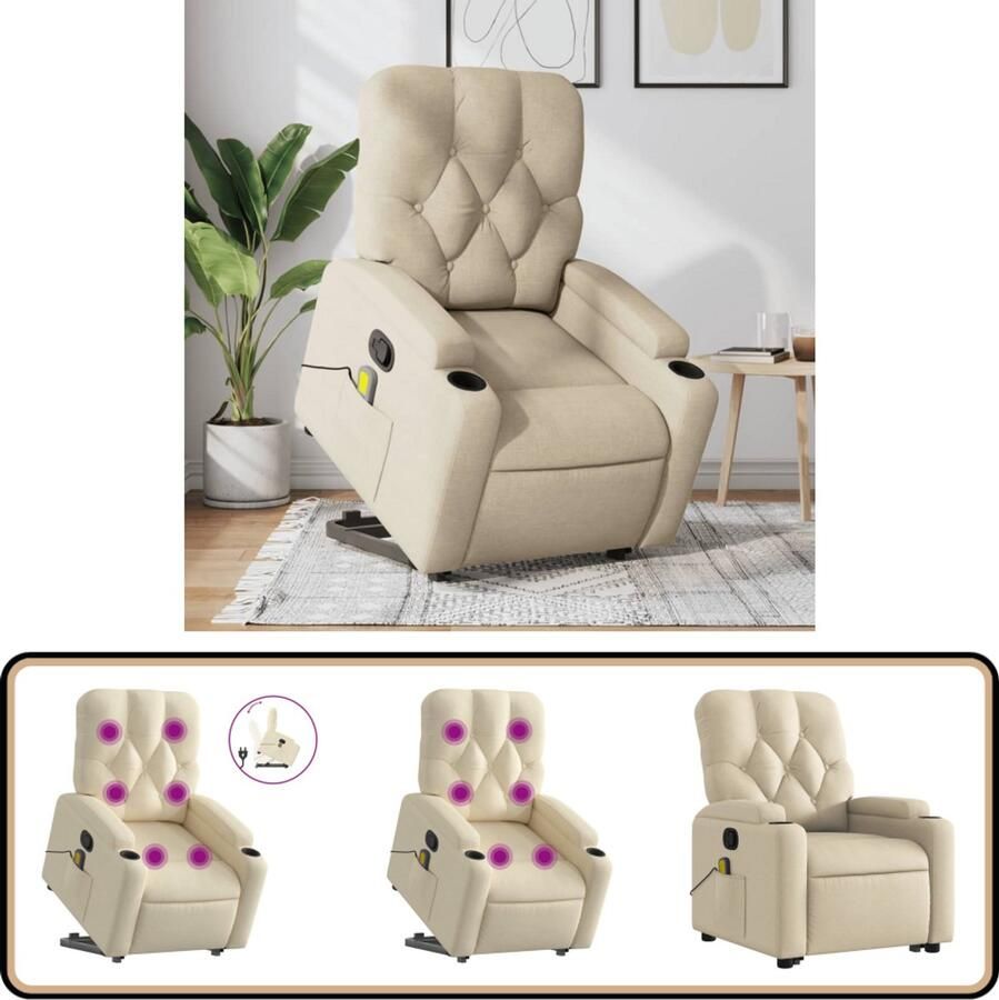 VidaXL Sta-op-massagestoel Verstelbaar Crèmekleurig Verstelbare Stoel Massagerstoel Sta-op Stoel Ergonomische Stoel Lounge Stoel