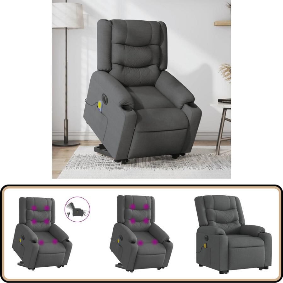 VidaXL Sta-op-massagestoel Verstelbaar Donkergrijs Elektrische Sta-op-massagestoel Elektrische Sta-op-massagestoelen Sta-opstoel Staopstoel