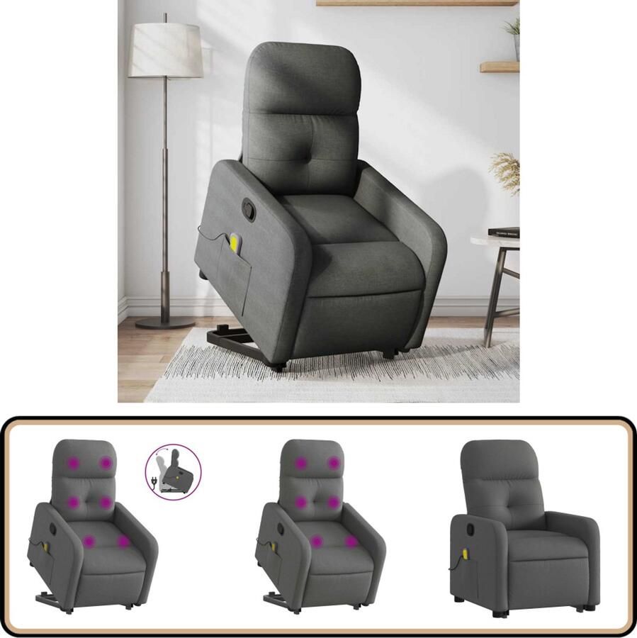 VidaXL Sta-op-Massagestoel Verstelbaar Donkergrijs Sta Op Massagestoel Massagerstoel Verstelbare Stoel Elektrisch Opstaande Stoel Comfortstoeltje