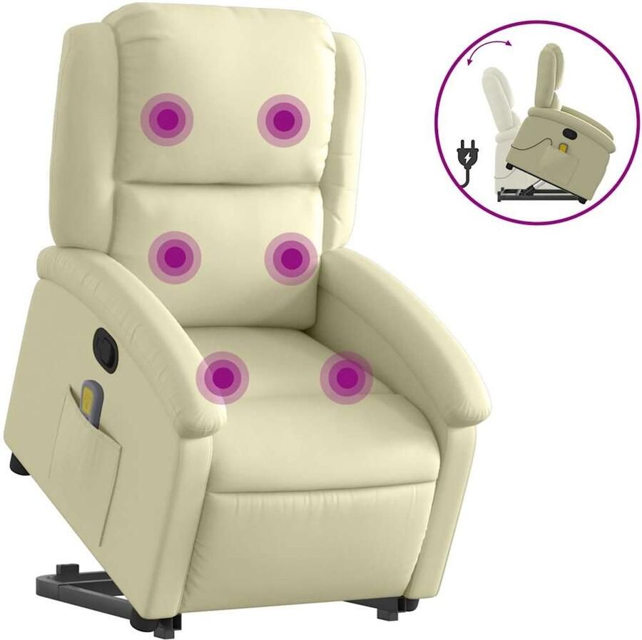 VidaXL Sta-op-massagestoel verstelbaar echt leer crèmekleurig