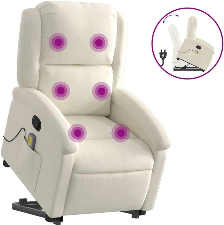 Vida xl vidaXL Sta-op-massagestoel verstelbaar fluweel crÃ¨mekleurig-VXL-3204320