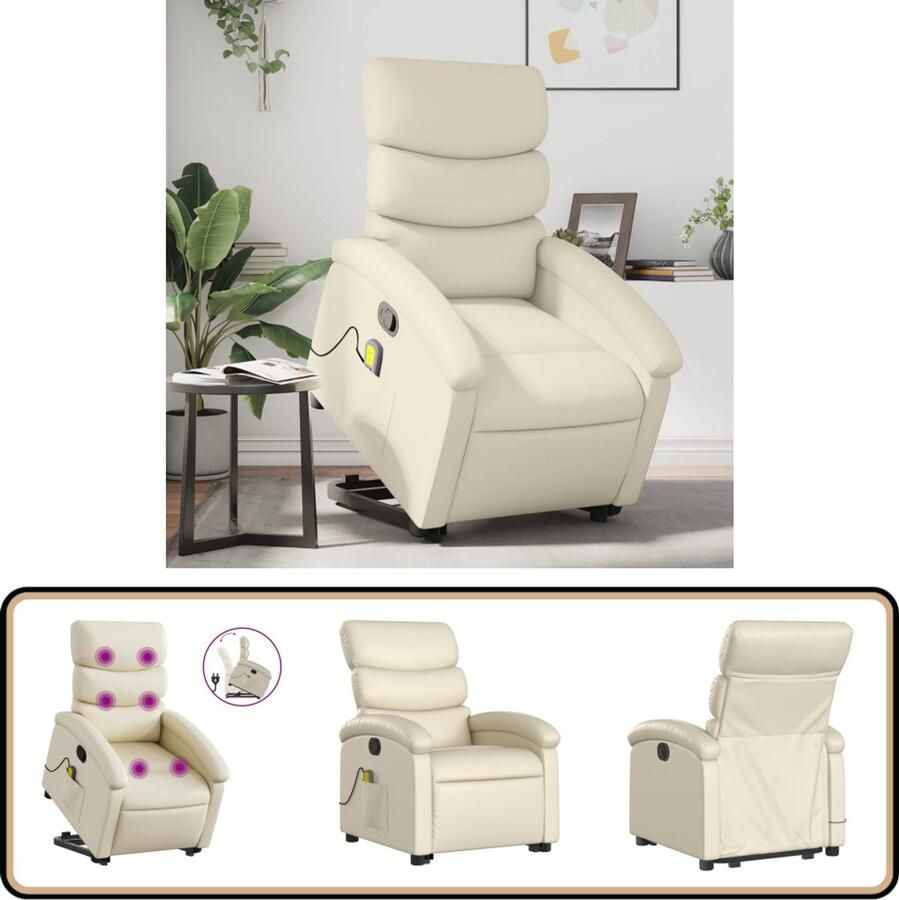 VidaXL Sta-op-massagestoel Verstelbaar Kunstleer crème Sta-op-massagestoel Sta-op-massagestoelen Sta-opstoel Sta-op Stoel - Foto 4