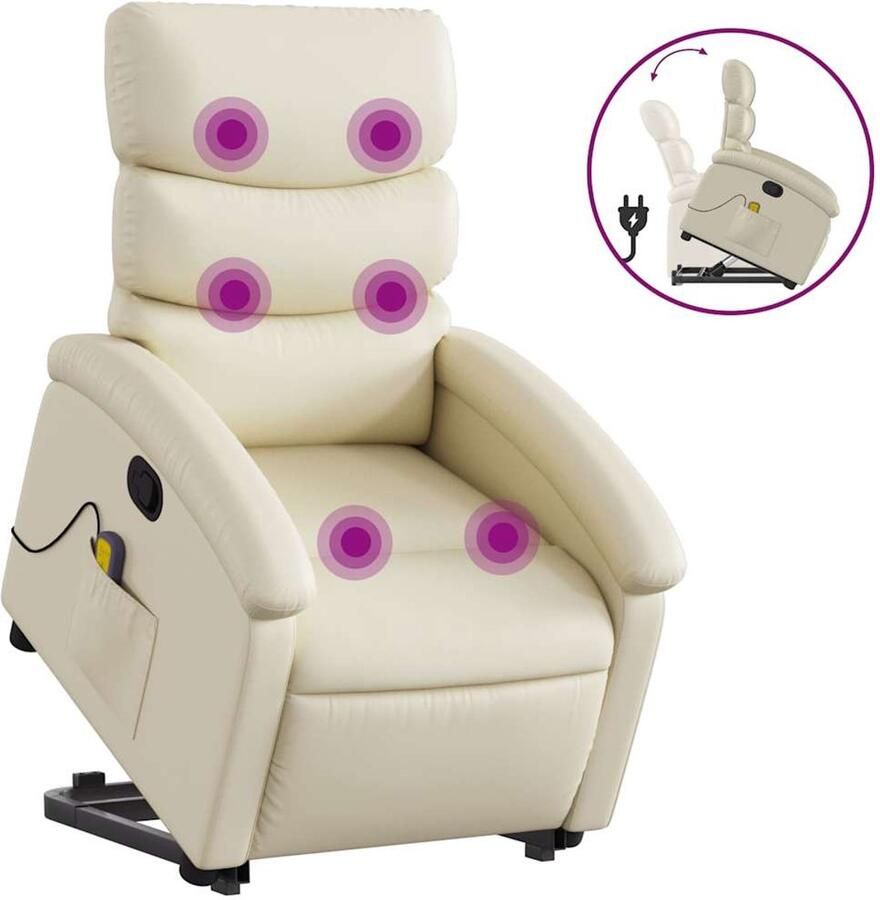 VidaXL Sta-op-massagestoel Verstelbaar Kunstleer crème Sta-op-massagestoel Sta-op-massagestoelen Sta-opstoel Sta-op Stoel - Foto 3