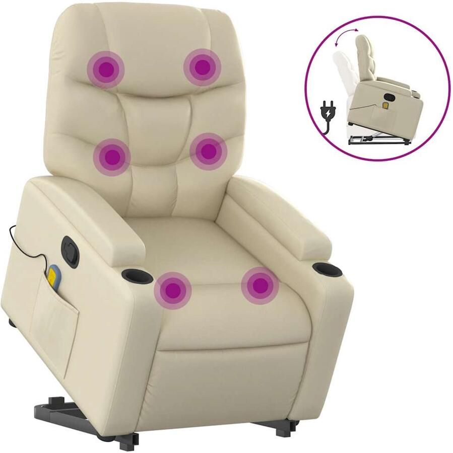 VidaXL Sta-op-massagestoel verstelbaar kunstleer crèmekleurig