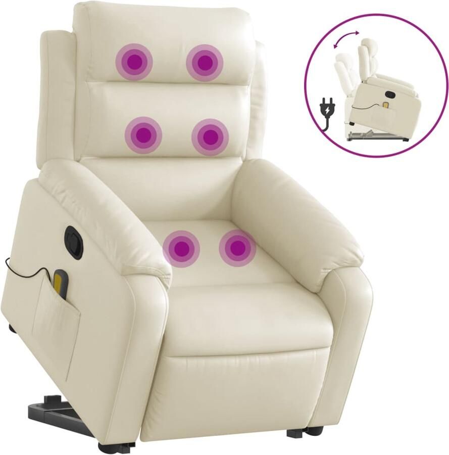 VidaXL Sta-op-massagestoel verstelbaar kunstleer crèmekleurig