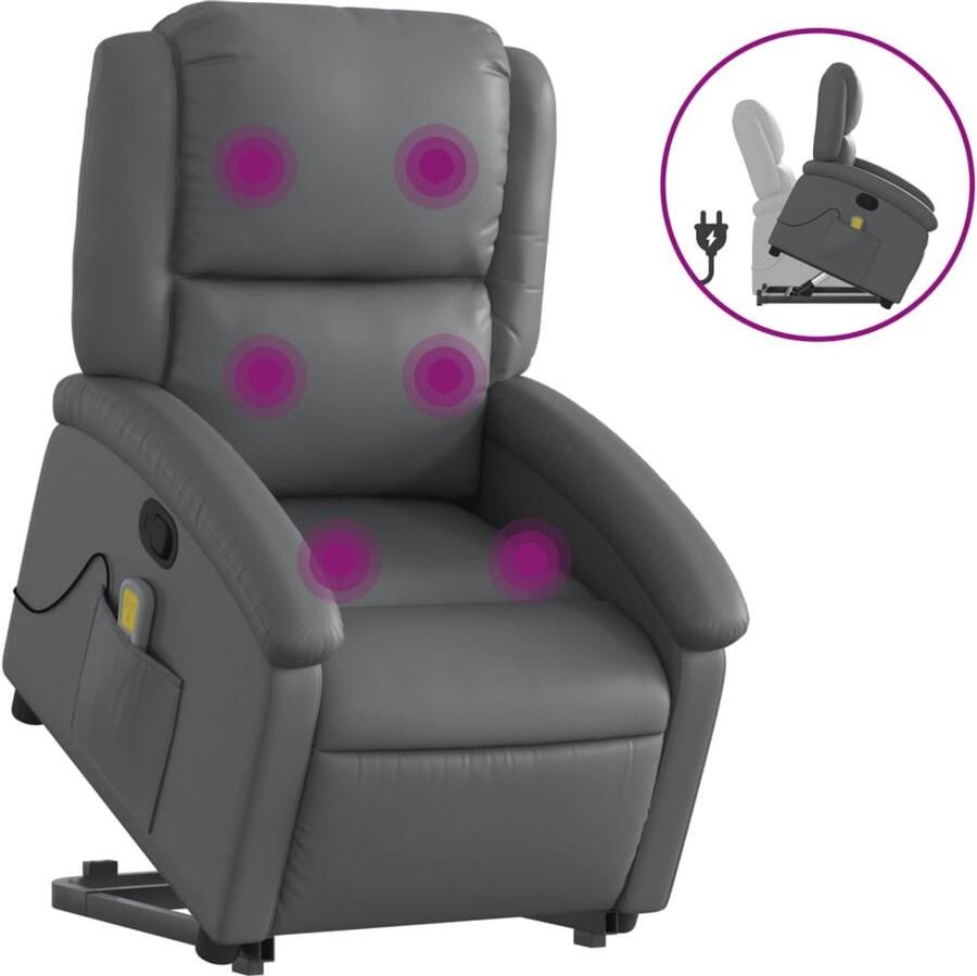 Vida XL vidaXL Sta-op-massagestoel verstelbaar kunstleer grijs-VXL-3204236
