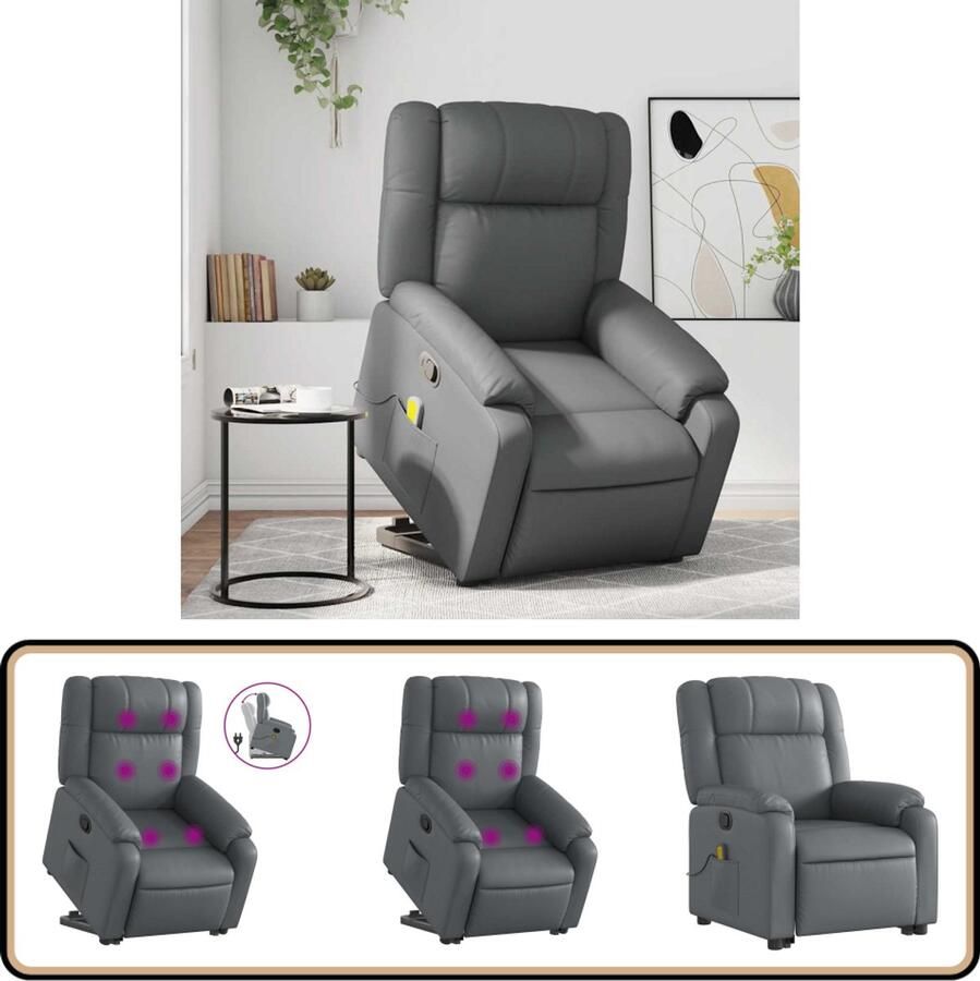 VidaXL Sta-op-massagestoel Verstelbaar Kunstleer Grijs Sta-opstoel Massagestoel Elektrisch Verstelbaar Ergonomische Stoel Comfortstoelen