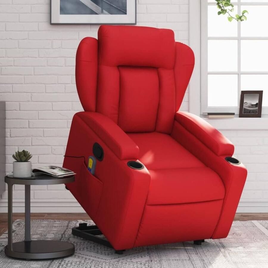 VidaXL Sta-op-massagestoel verstelbaar kunstleer rood - Foto 2