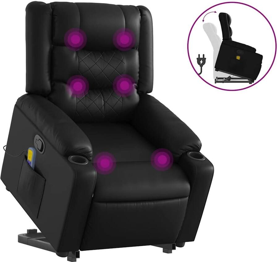 VidaXL Sta-op-massagestoel Verstelbaar Kunstleer Zwart Sta-op-stoel Massagerstoel Fauteuil Massage Elektrisch Verstelbaar - Foto 3