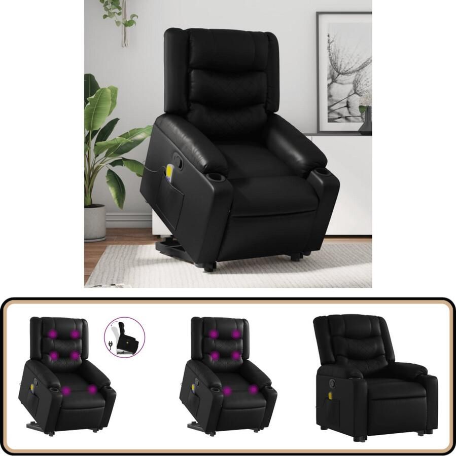 VidaXL Sta-op-massagestoel Verstelbaar Kunstleer Zwart Sta-op-stoel Massagerstoel Fauteuil Massage Elektrisch Verstelbaar - Foto 3