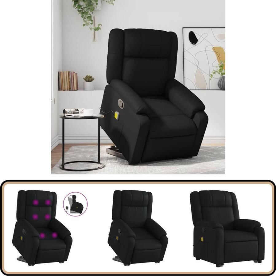 VidaXL Sta-op-massagestoel Verstelbaar Kunstleer Zwart Verstelbare Stoel Massagerstoel Sta-op Stoel Fauteuil Ergonomische Stoel