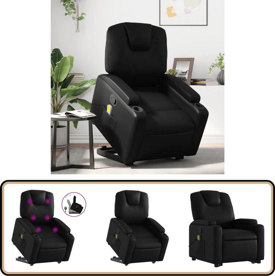 VidaXL Sta-op-massagestoel Verstelbaar Kunstleer Zwart Verstelbare Stoel Massagerstoel Sta-op Stoel Elektrisch Bedienbare Stoel Ergonomische Stoel