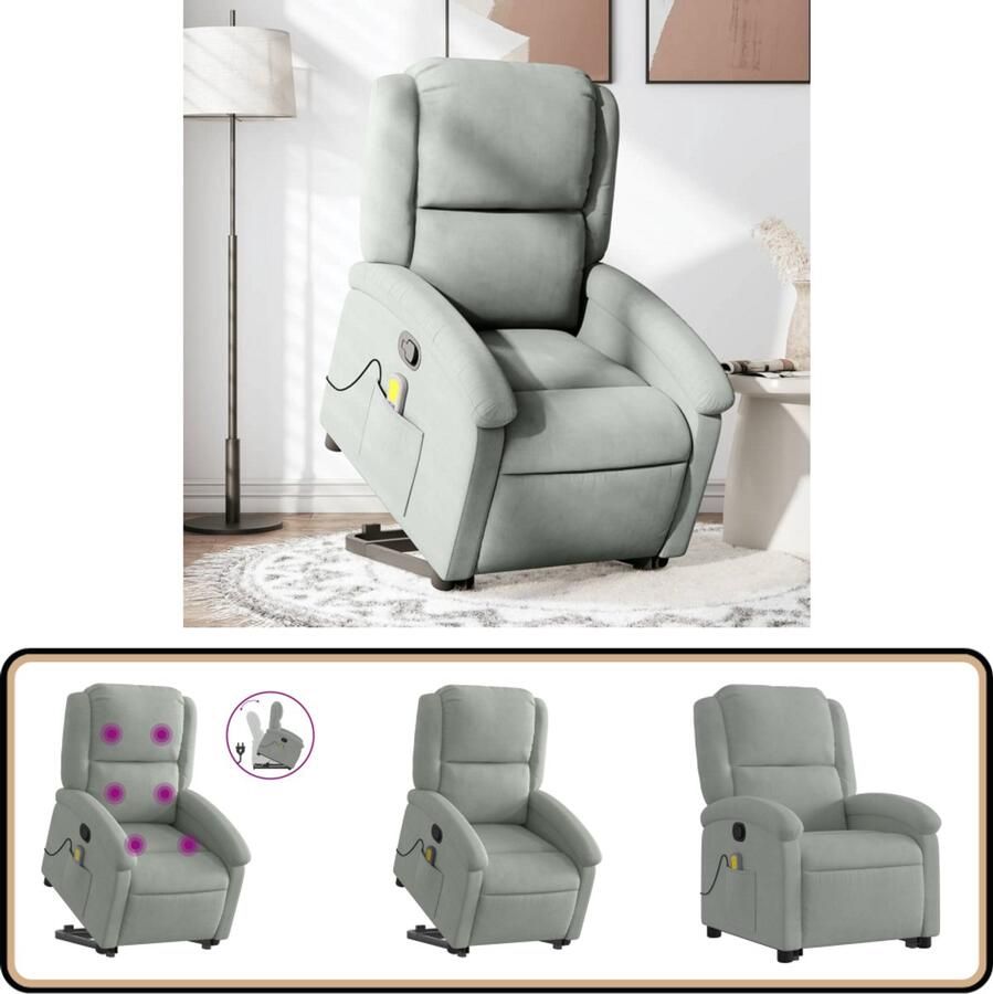 VidaXL Sta-op-massagestoel Verstelbaar Lichtgrijs Verstelbare Stoel Massagerstoel Sta-op Stoel Ergonomische Stoel Lounge Stoel