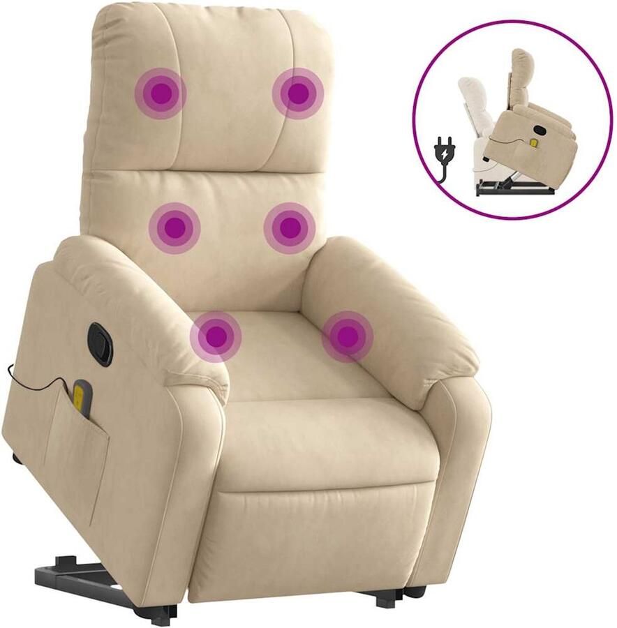 VidaXL Sta-op-massagestoel verstelbaar microvezelstof crèmekleurig