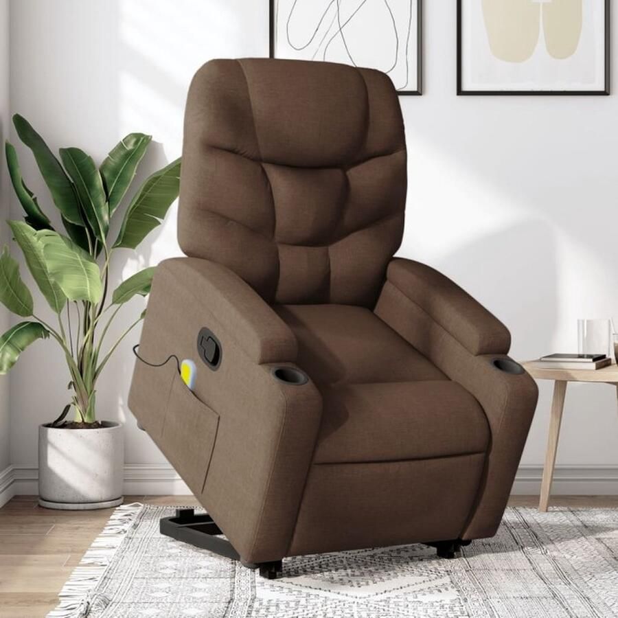 Vida XL vidaXL Sta-op-massagestoel verstelbaar stof bruin-VXL-3204498 - Foto 6