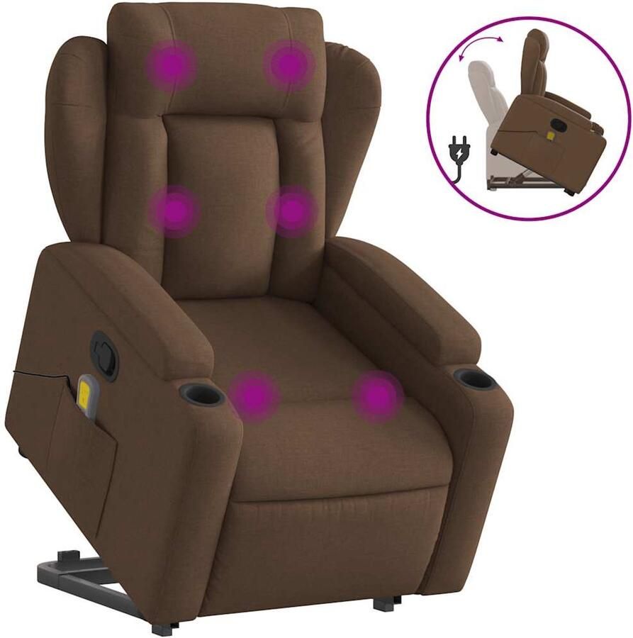 Vida XL vidaXL Sta-op-massagestoel verstelbaar stof bruin-VXL-3204498 - Foto 3