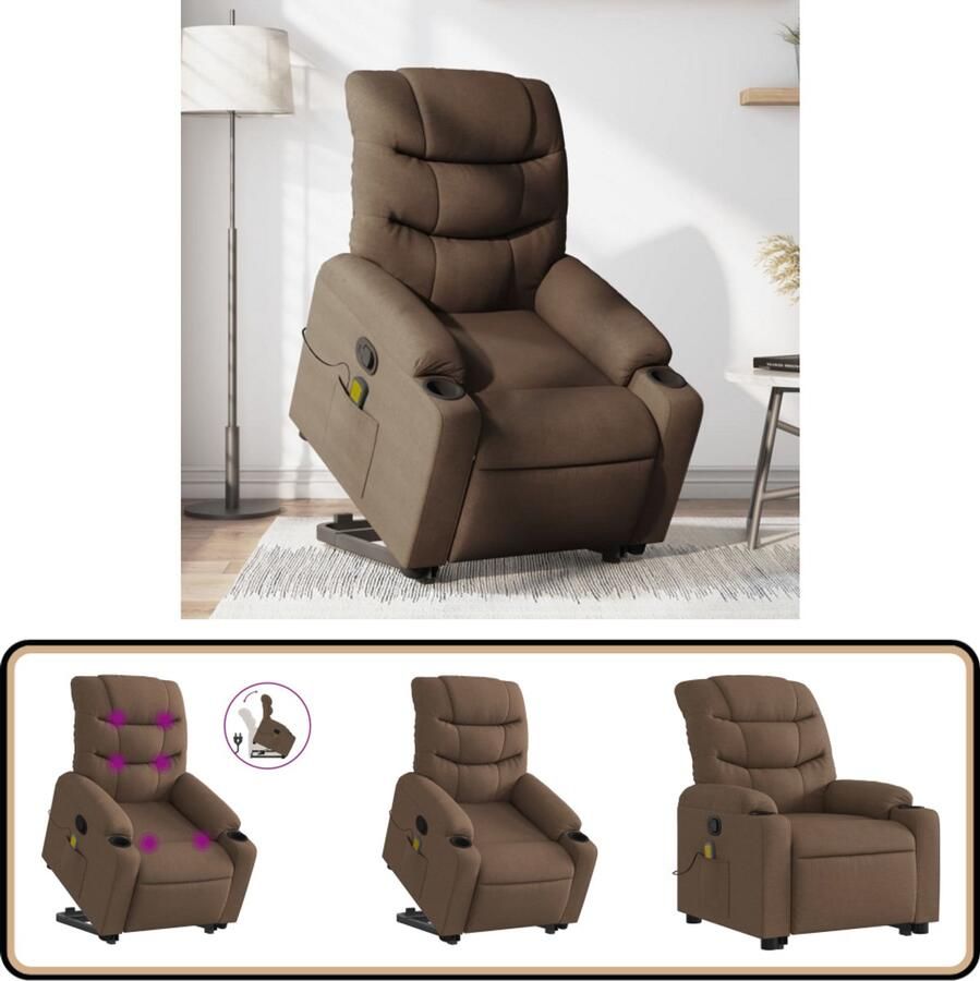 VidaXL Sta-op-massagestoel Verstelbaar Stof Bruin Verstelbare Stoel Sta-opstoel Massage Stoel Comfortstoelen Ergonomische Stoel