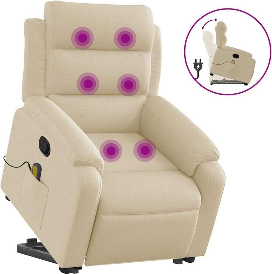 VidaXL Sta-op-massagestoel verstelbaar stof crÃ¨mekleurig