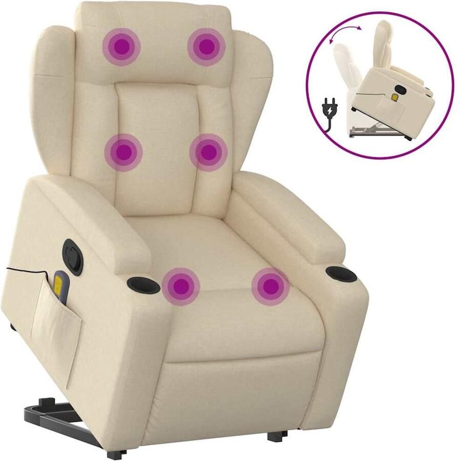 VidaXL Sta-op-massagestoel verstelbaar stof crèmekleurig